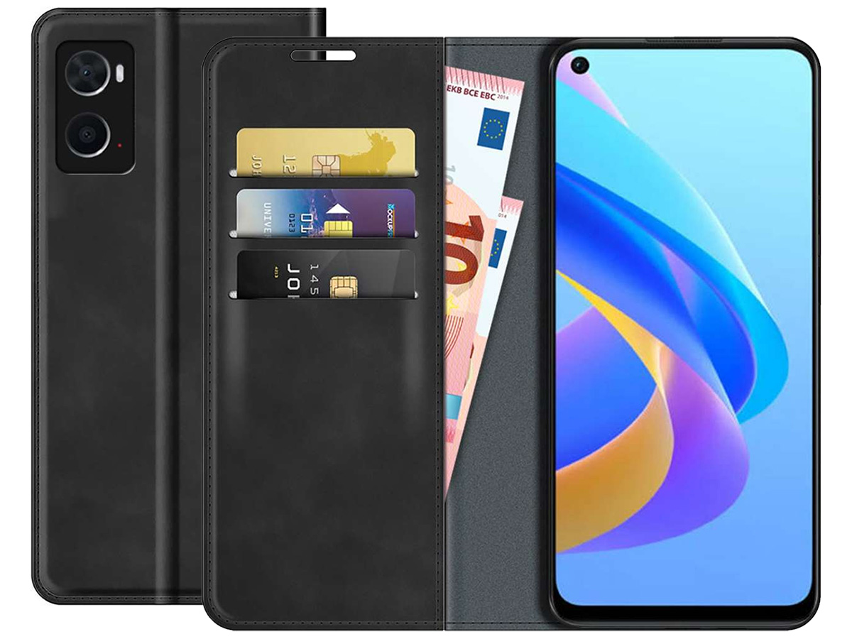 Just in Case Slimfit Wallet Case Zwart - Oppo A76 hoesje