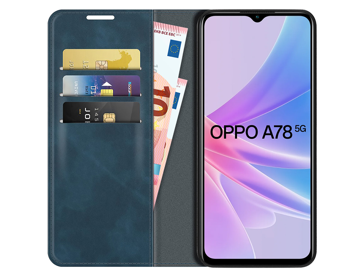 Just in Case Slim Wallet Case Donkerblauw - Oppo A78 5G hoesje