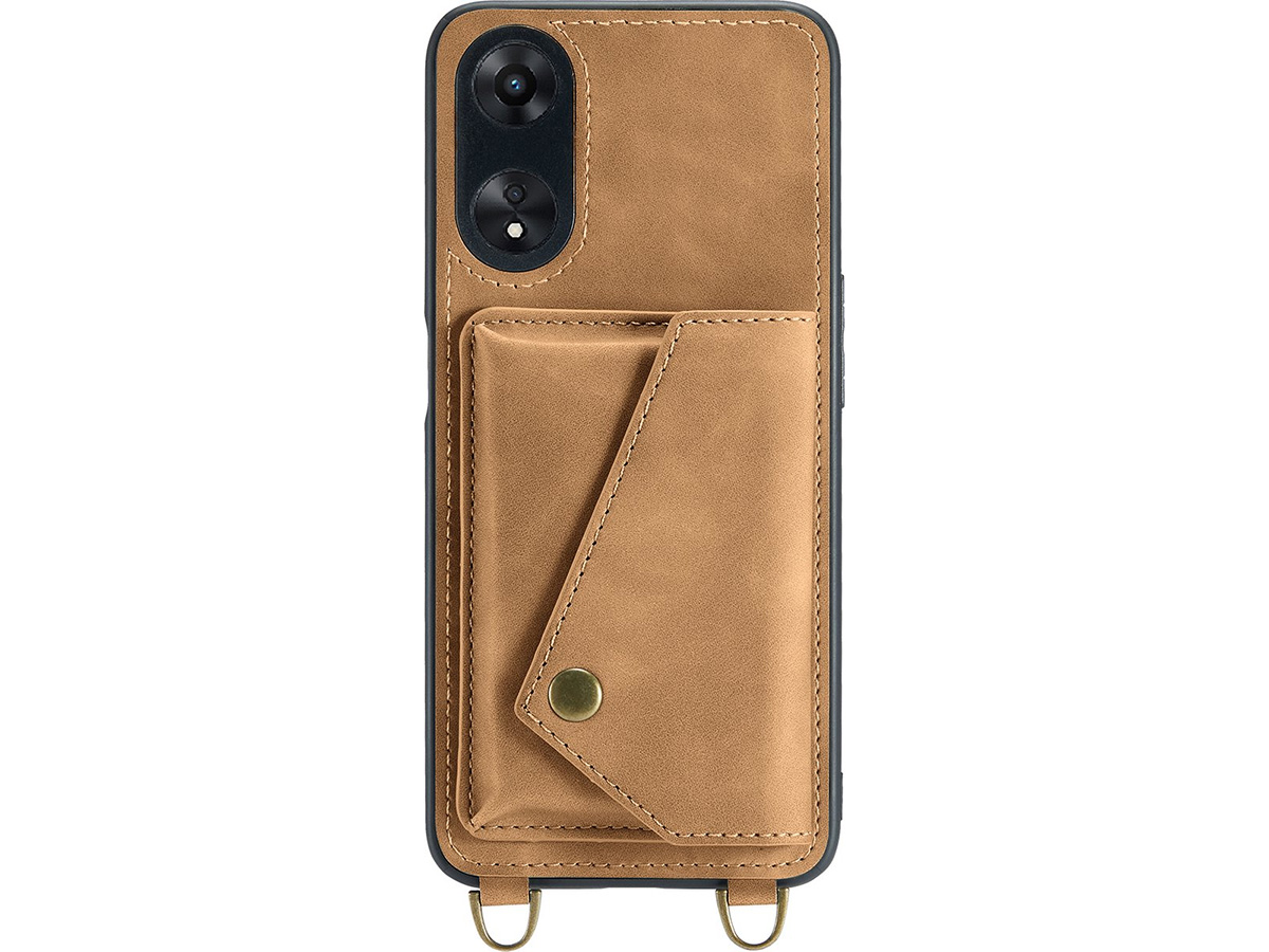 CaseMania Crossbody Wallet Case Bruin - Oppo A98 5G hoesje met koord