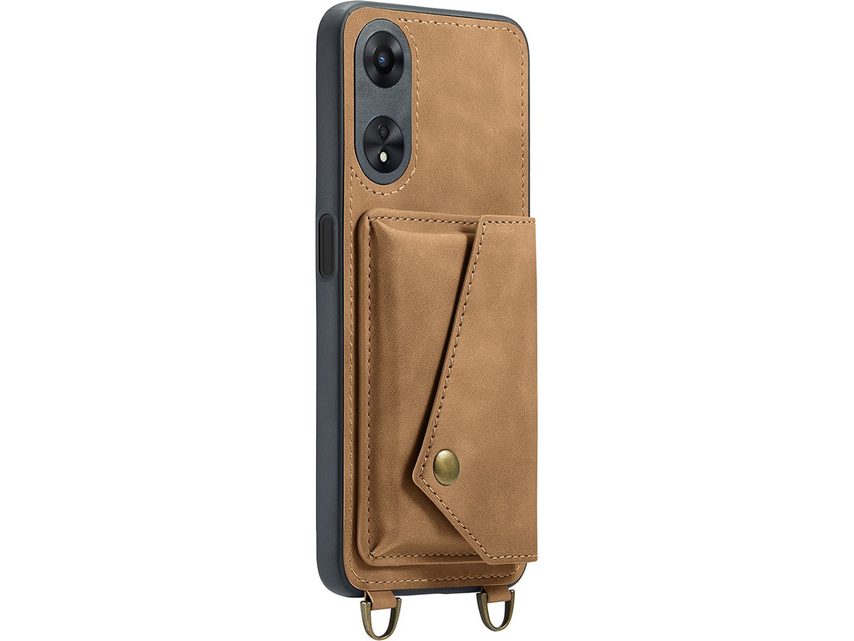 CaseMania Crossbody Wallet Case Bruin - Oppo A98 5G hoesje met koord