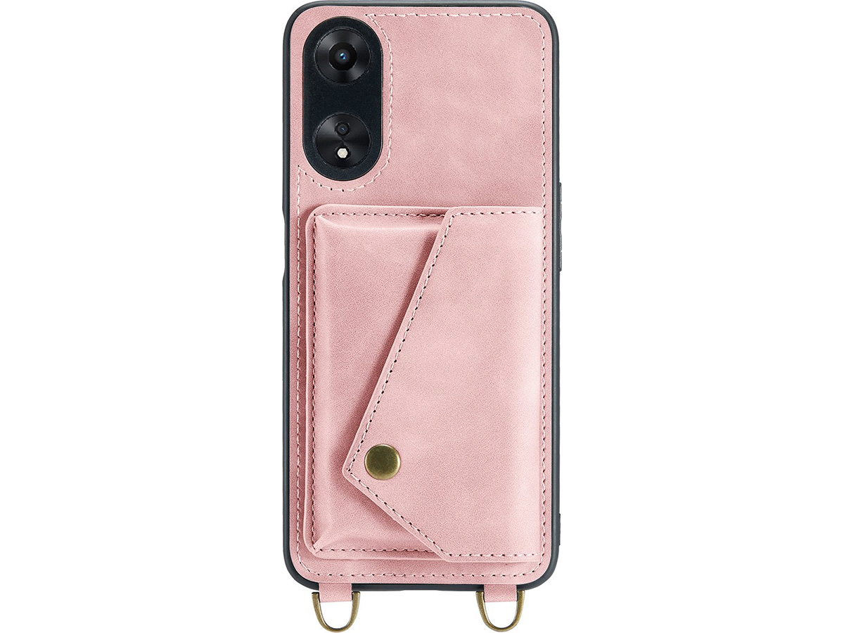 CaseMania Crossbody Wallet Case Roze - Oppo A98 5G hoesje met koord