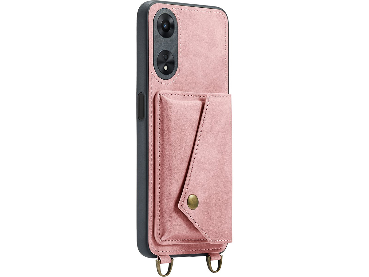 CaseMania Crossbody Wallet Case Roze - Oppo A98 5G hoesje met koord