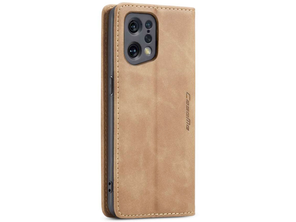 CaseMe Vintage BookCase Tan Bruin - Oppo Find X5 hoesje