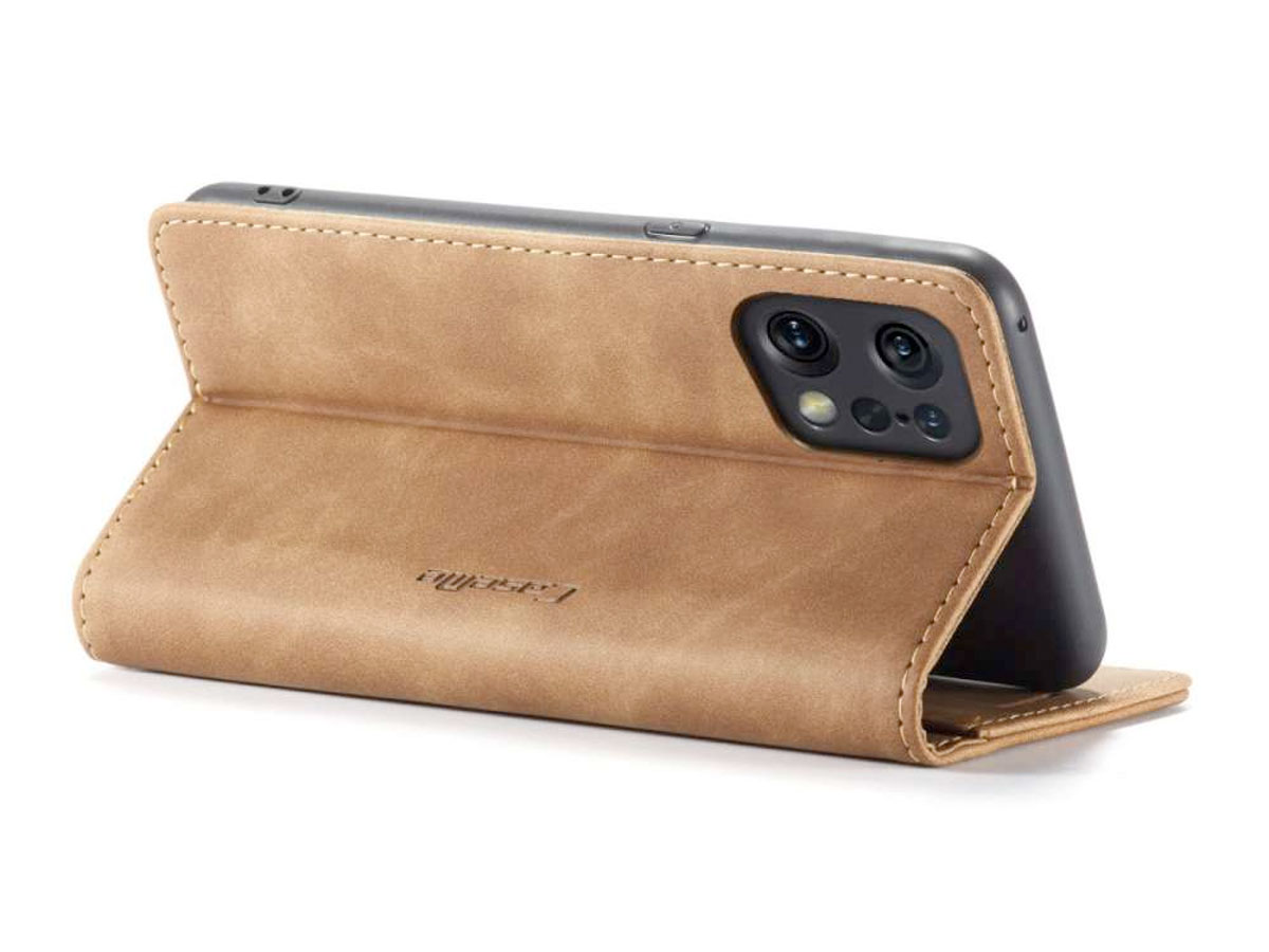 CaseMe Vintage BookCase Tan Bruin - Oppo Find X5 hoesje