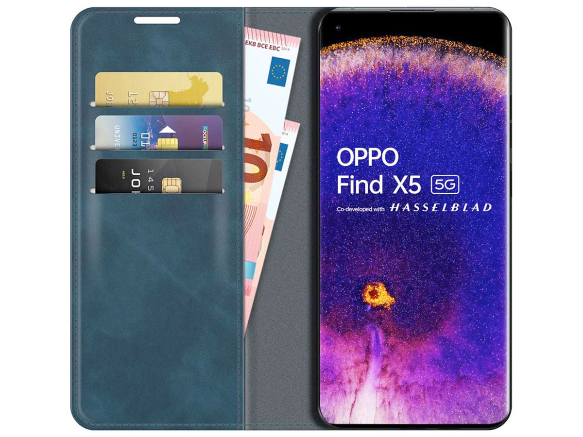 Just in Case Slimfit Wallet Case Blauw - Oppo Find X5 hoesje