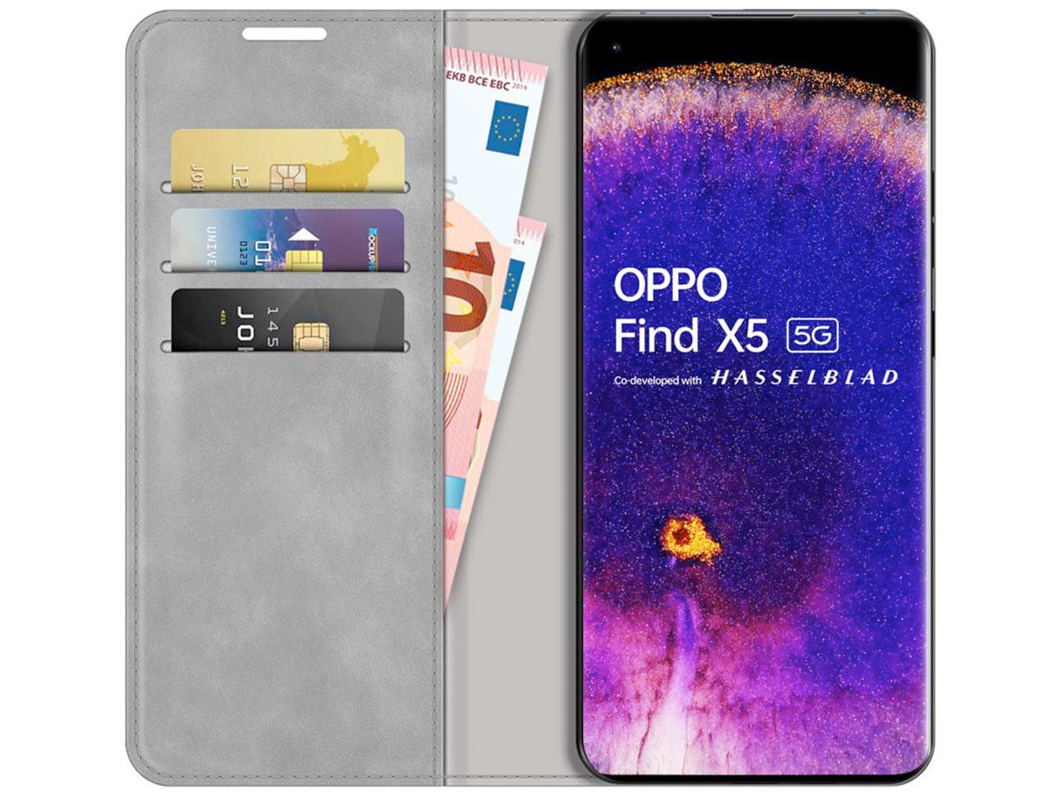 Just in Case Slimfit Wallet Case Grijs - Oppo Find X5 hoesje