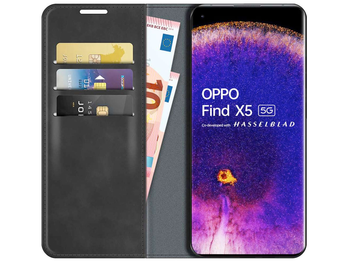 Just in Case Slimfit Wallet Case Zwart - Oppo Find X5 hoesje