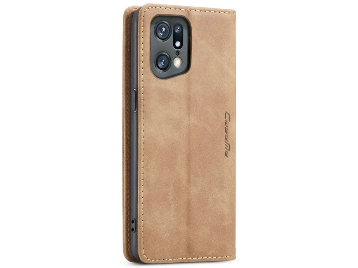 CaseMe Vintage BookCase Tan Bruin - Oppo Find X5 Pro hoesje