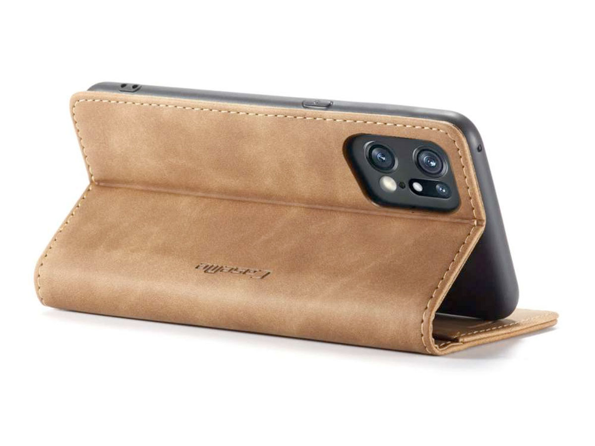 CaseMe Vintage BookCase Tan Bruin - Oppo Find X5 Pro hoesje