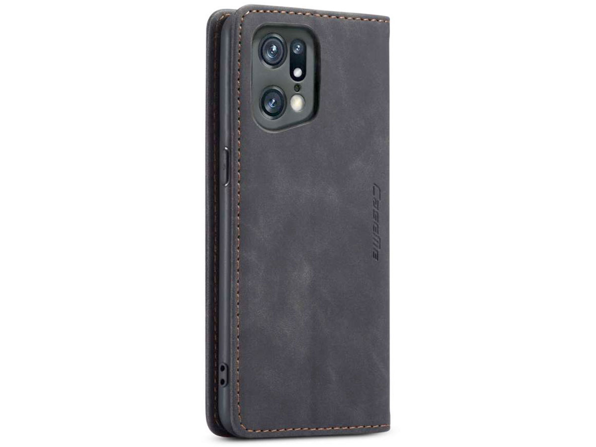 CaseMe Vintage BookCase Zwart - Oppo Find X5 Pro hoesje