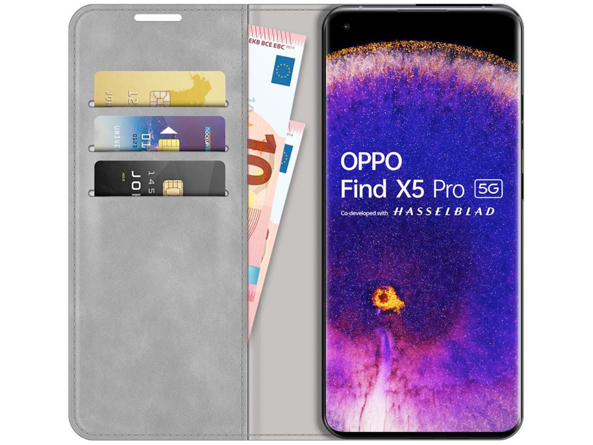Just in Case Slimfit Wallet Case Grijs - Oppo Find X5 Pro hoesje
