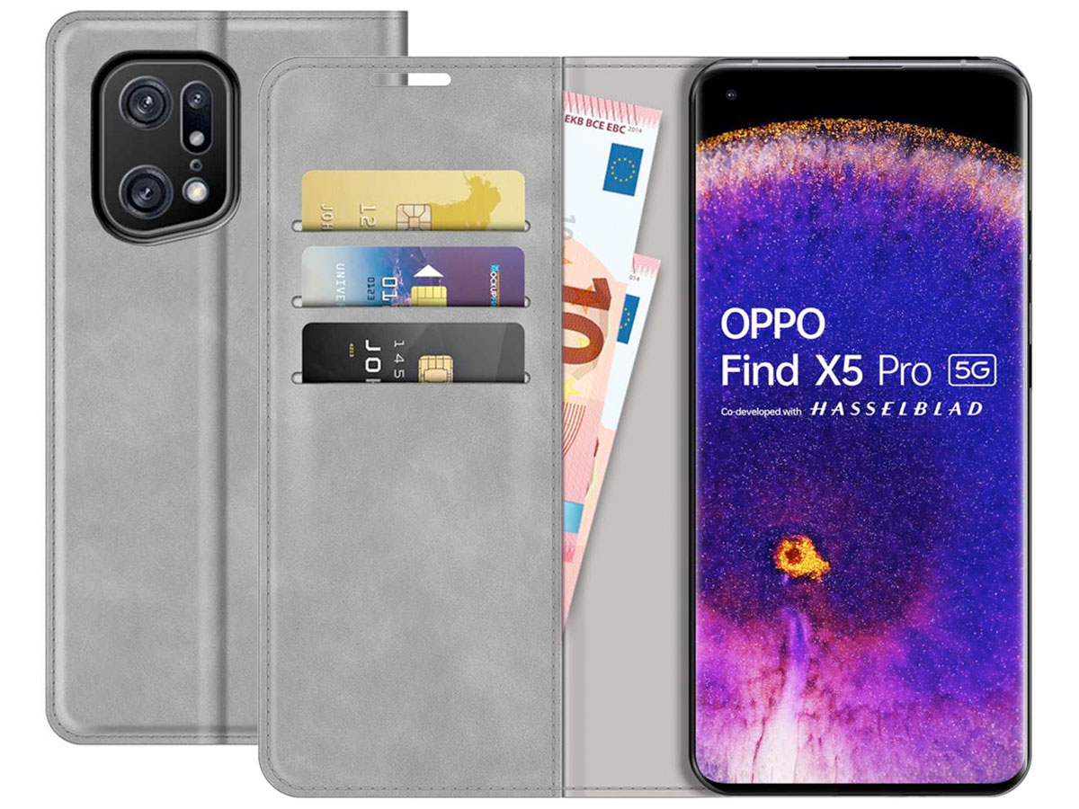 Just in Case Slimfit Wallet Case Grijs - Oppo Find X5 Pro hoesje