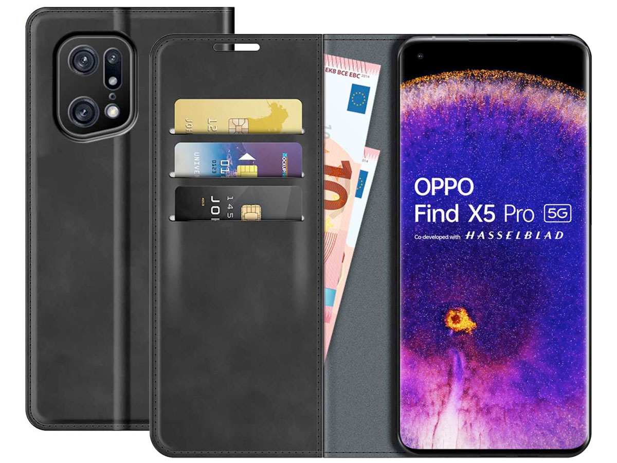 Just in Case Slimfit Wallet Case Zwart - Oppo Find X5 Pro hoesje