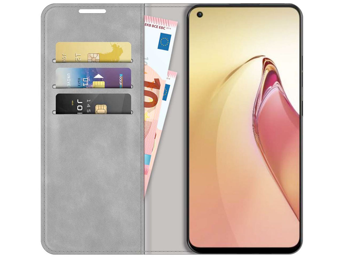 Just in Case Slimfit Wallet Case Grijs - Oppo Reno8 hoesje