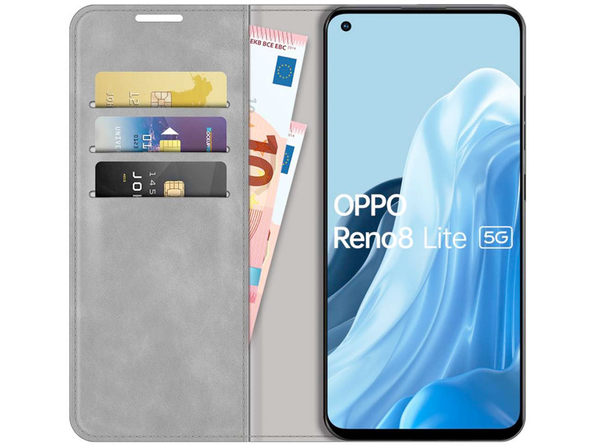 Just in Case Slimfit Wallet Case Grijs - Oppo Reno8 Lite hoesje