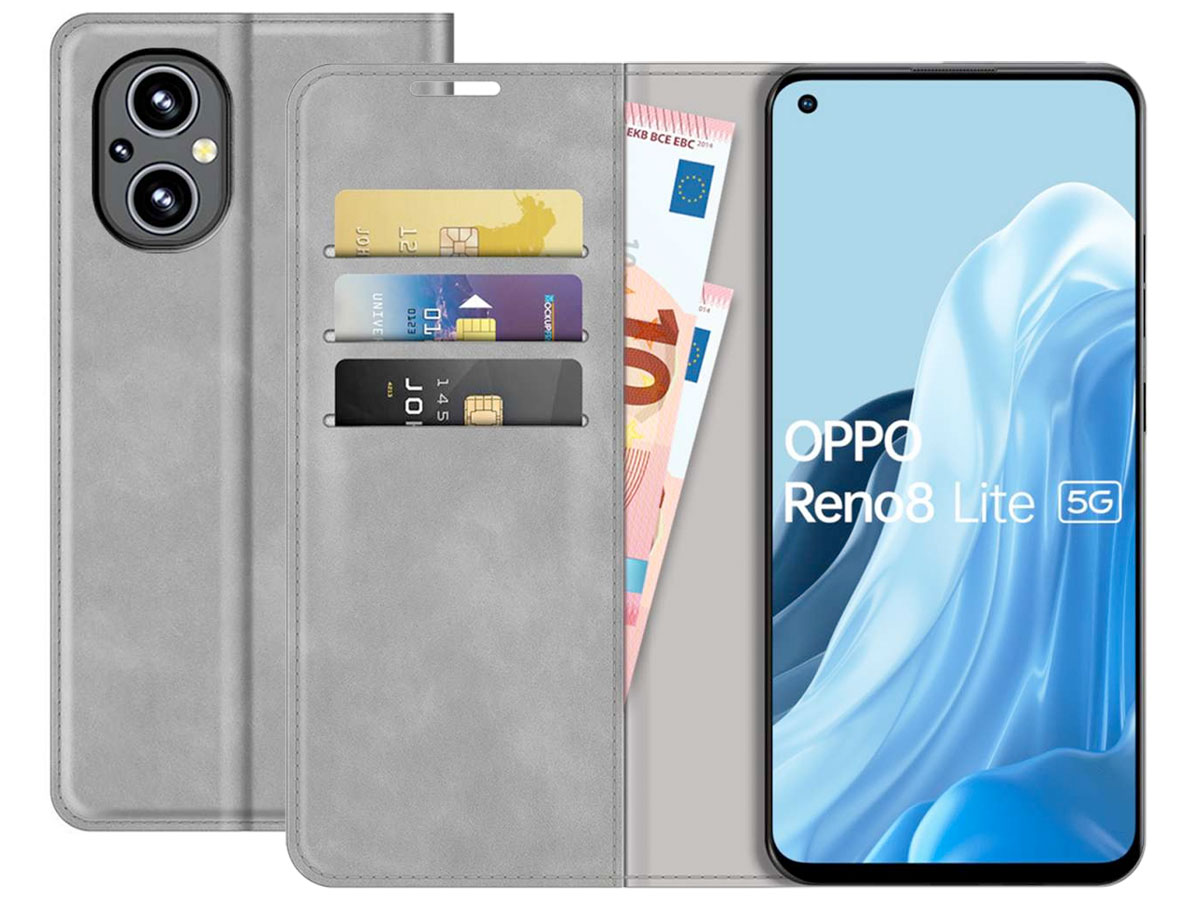 Just in Case Slimfit Wallet Case Grijs - Oppo Reno8 Lite hoesje