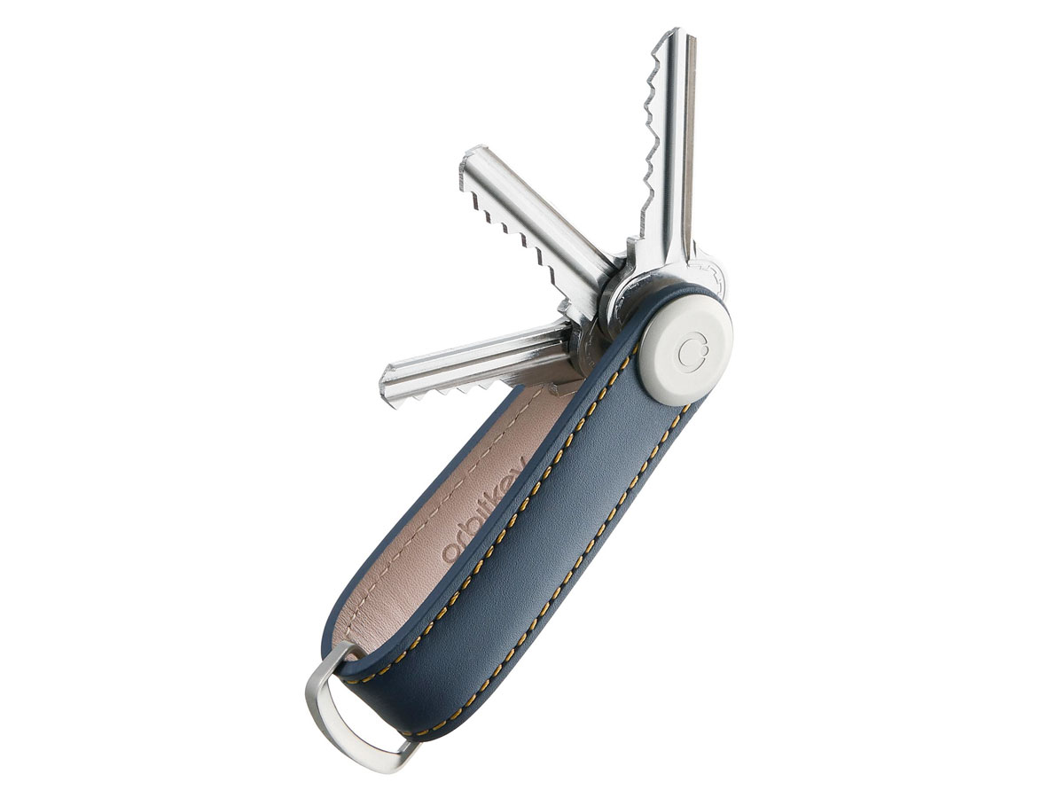 Orbitkey Key Organiser Leather - Navy met Tan Stiksel