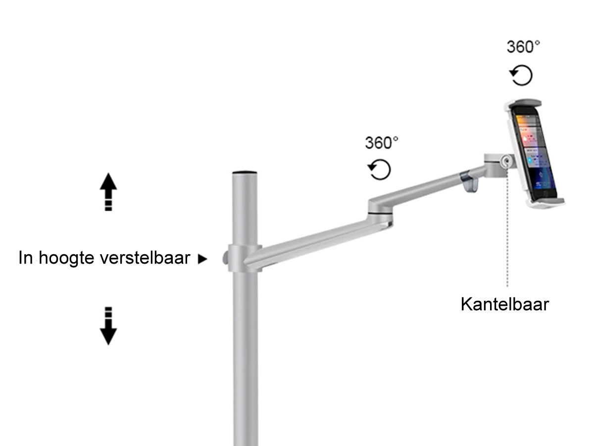 Aluminium Tablet Floor Stand Zilver - Tablet Vloerstandaard