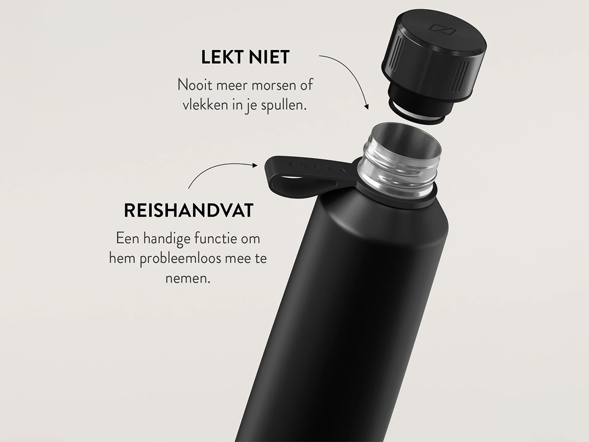 Burga Water Bottle Black - Waterfles Thermosfles 500ml 