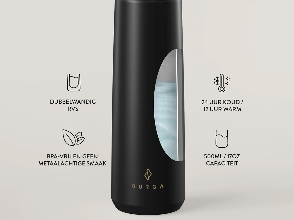 Burga Water Bottle Black - Waterfles Thermosfles 500ml 