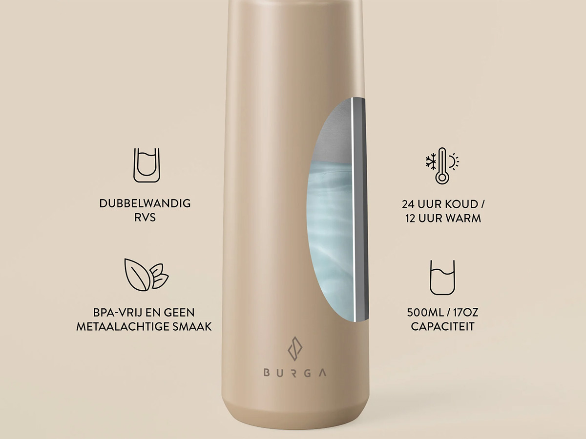 Burga Water Bottle Tan - Waterfles Thermosfles 500ml 