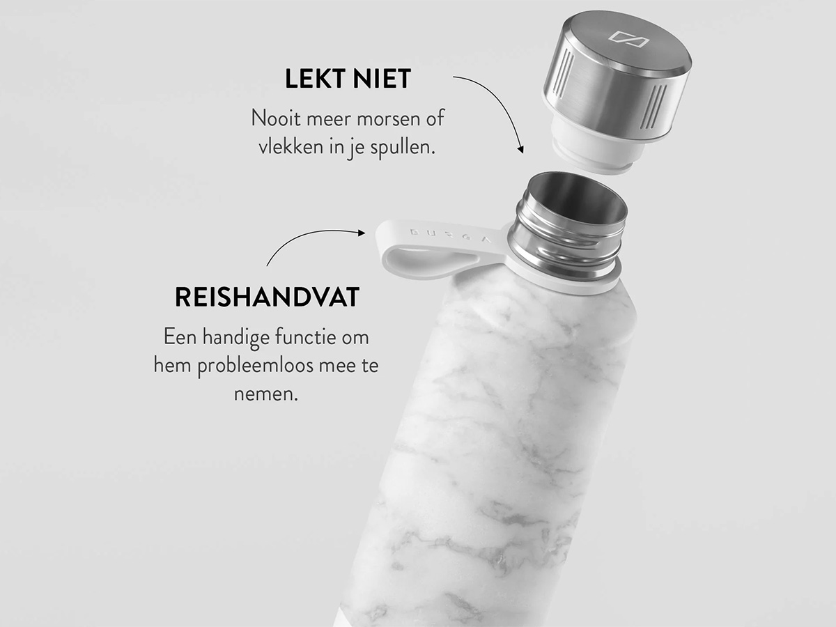 Burga Water Bottle White Marble - Waterfles Thermosfles 500ml 