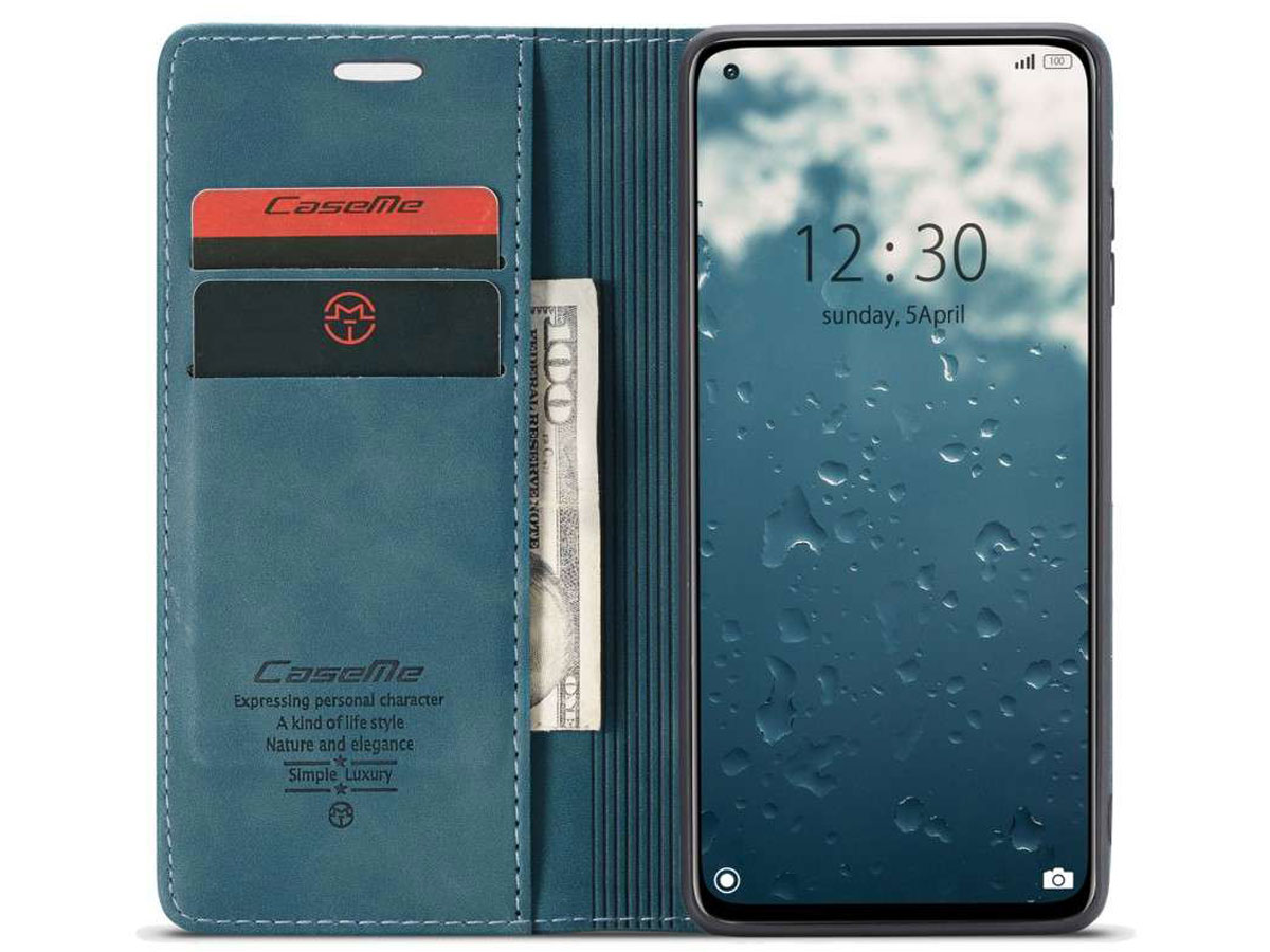 CaseMe Vintage BookCase Blauw - Xiaomi Mi 10 Lite hoesje