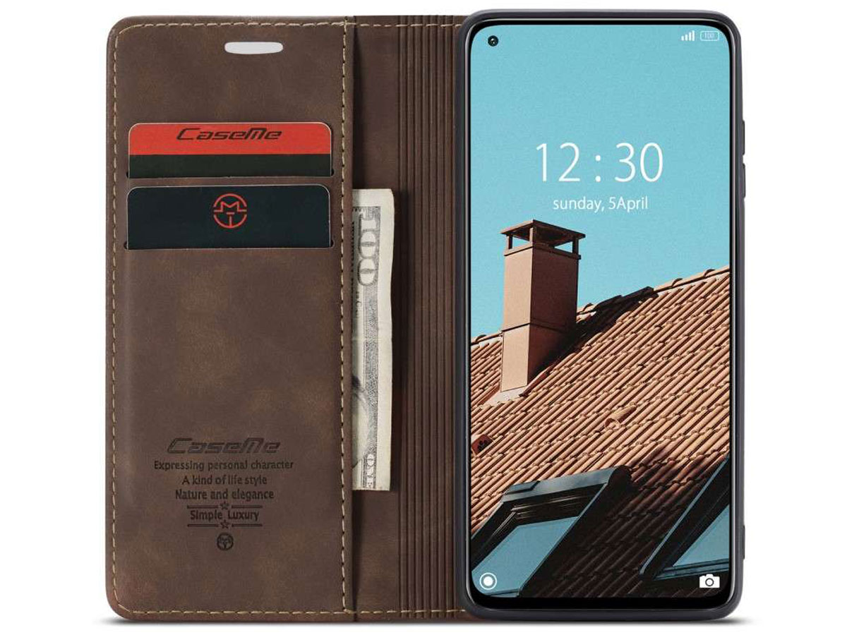 CaseMe Vintage BookCase Donkerbruin - Xiaomi Mi 10T Lite hoesje