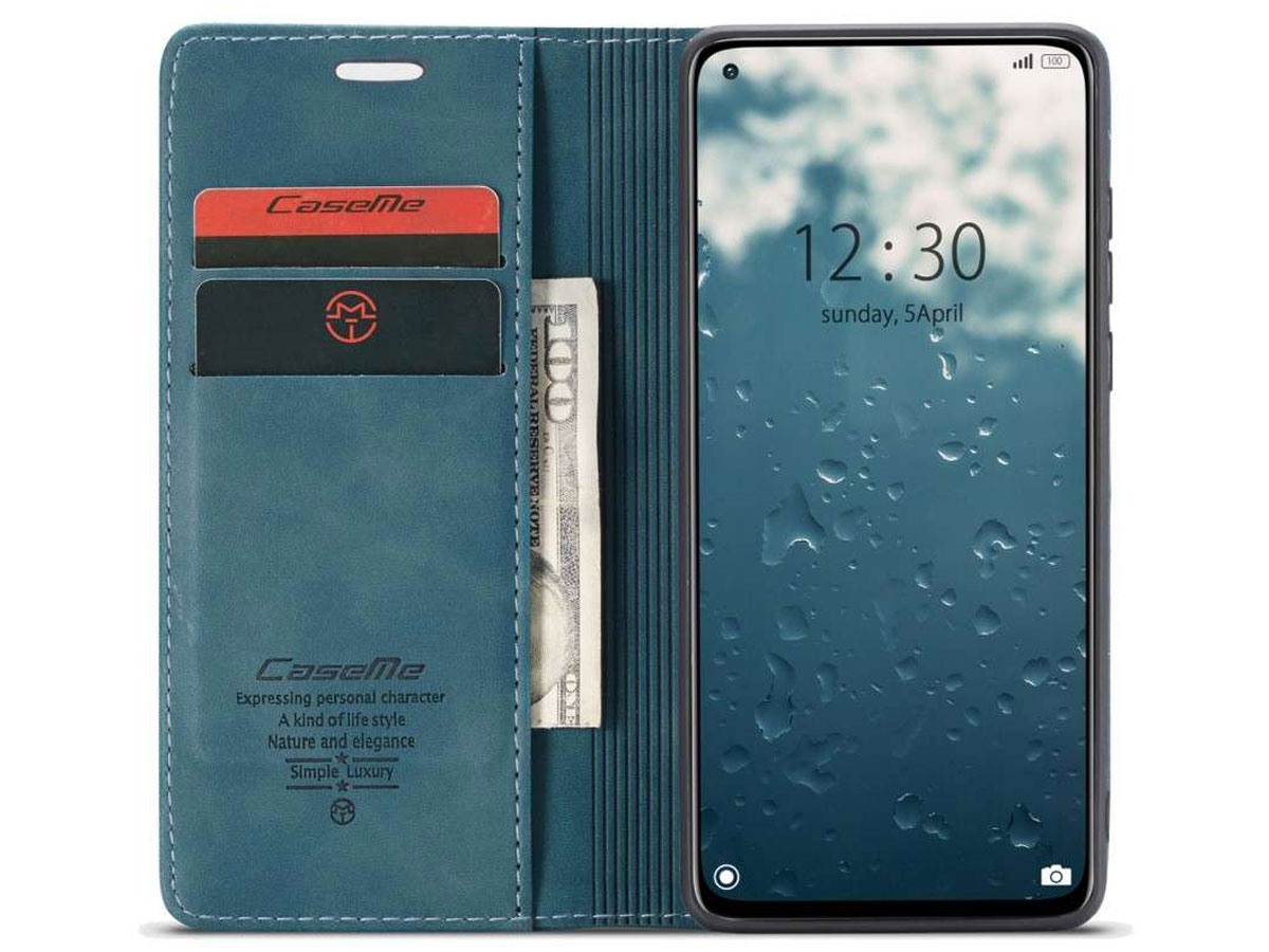 CaseMe Vintage BookCase Blauw - Xiaomi Mi 10T (Pro) hoesje