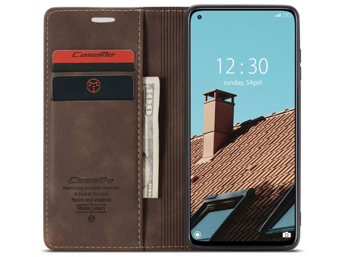 CaseMe Vintage BookCase Coffee - Xiaomi Mi 10T (Pro) hoesje