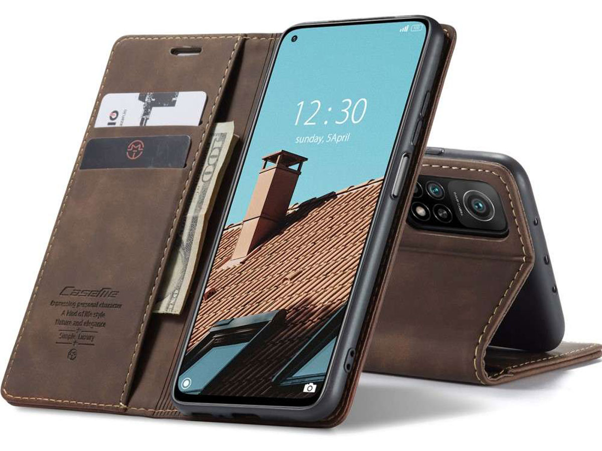 CaseMe Vintage BookCase Coffee - Xiaomi Mi 10T (Pro) hoesje