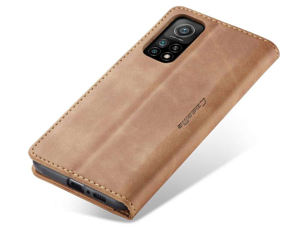 CaseMe Vintage BookCase Tan - Xiaomi Mi 10T (Pro) hoesje