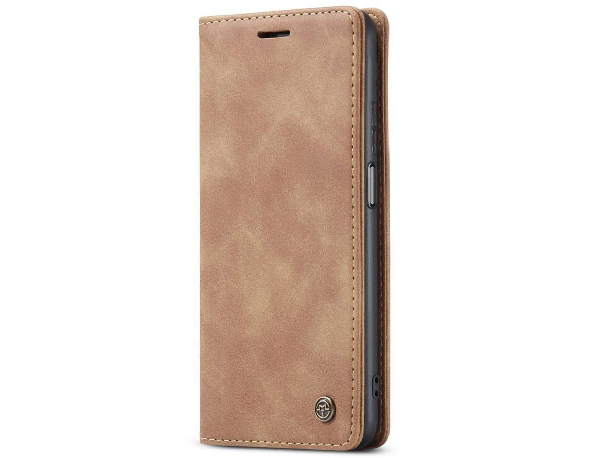 CaseMe Vintage BookCase Tan - Xiaomi Mi 10T (Pro) hoesje