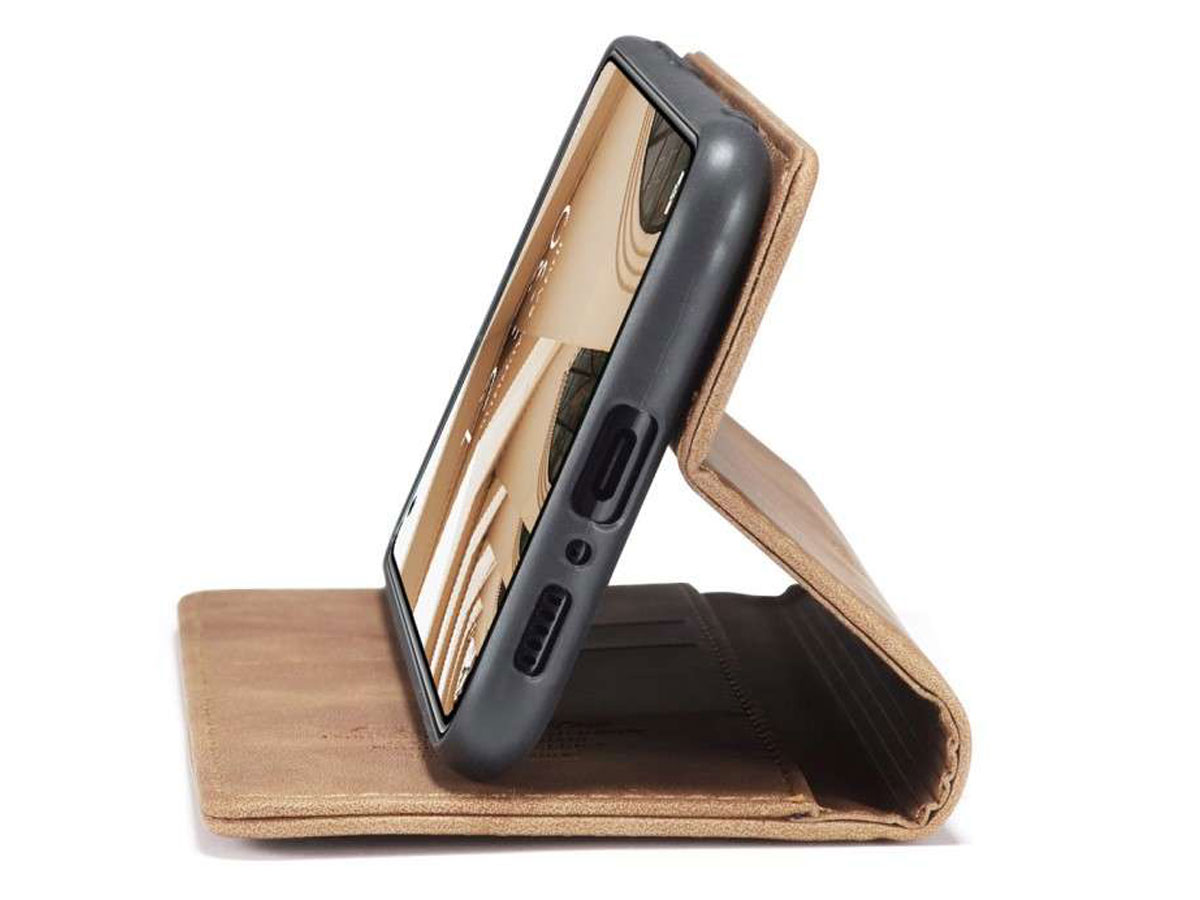 CaseMe Vintage BookCase Tan - Xiaomi Mi 10T (Pro) hoesje