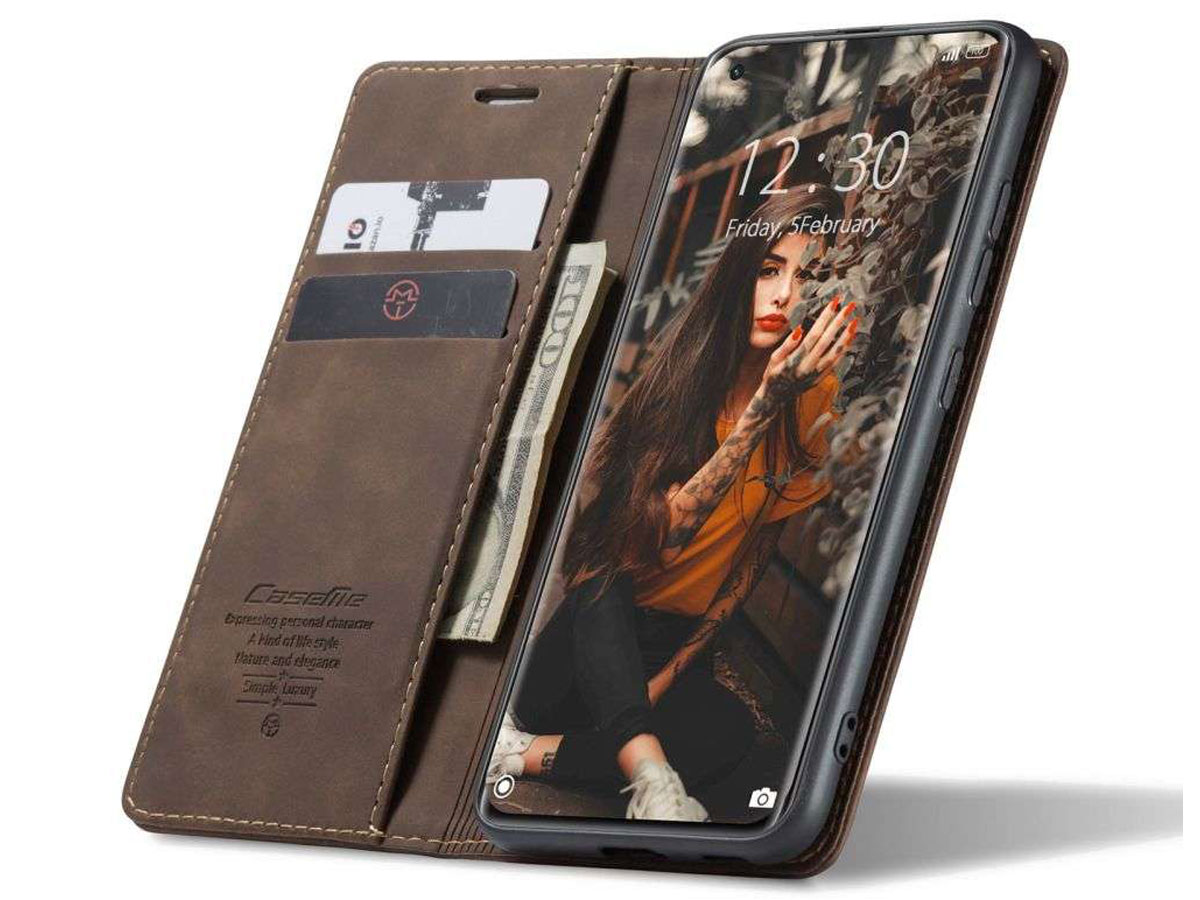 CaseMe Vintage BookCase Bruin - Xiaomi Mi 11 hoesje