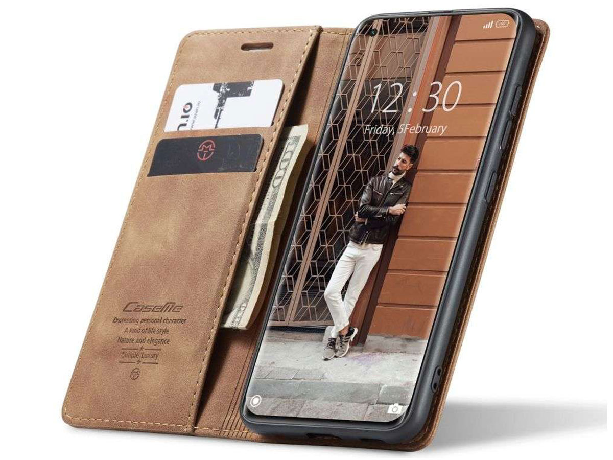 CaseMe Vintage BookCase Tan - Xiaomi Mi 11 hoesje