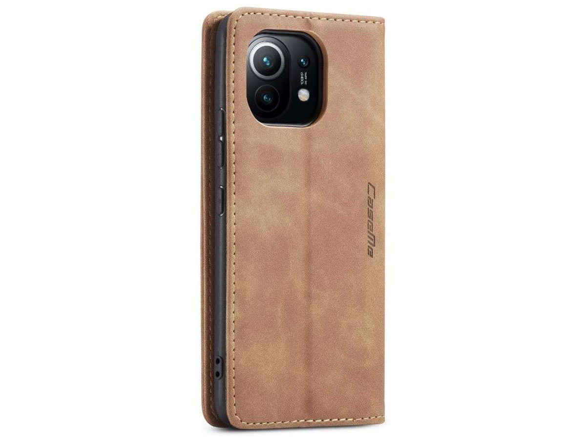 CaseMe Vintage BookCase Tan - Xiaomi Mi 11 hoesje