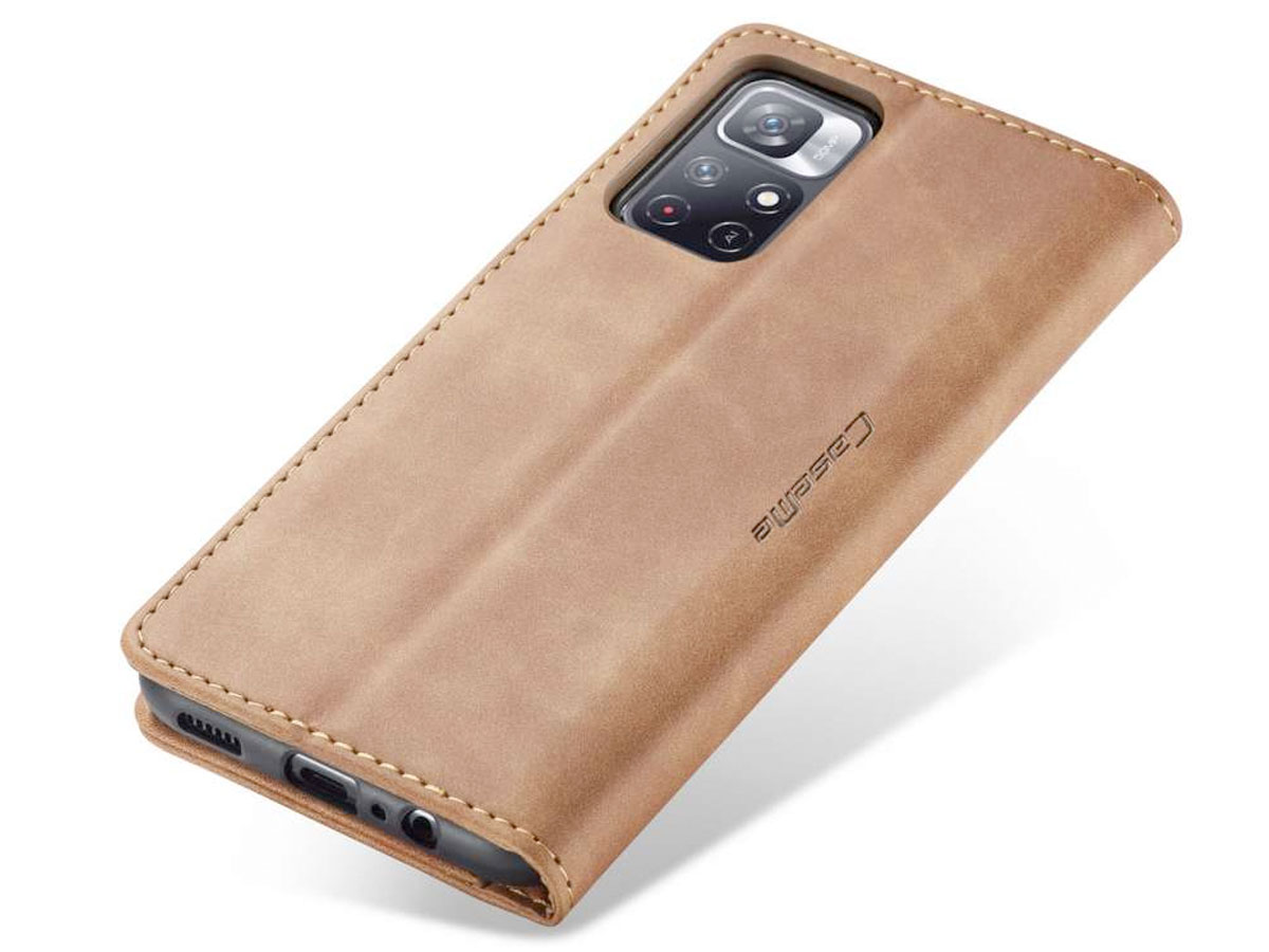 CaseMe Vintage BookCase Tan Bruin - Xiaomi Poco M4 Pro 5G hoesje