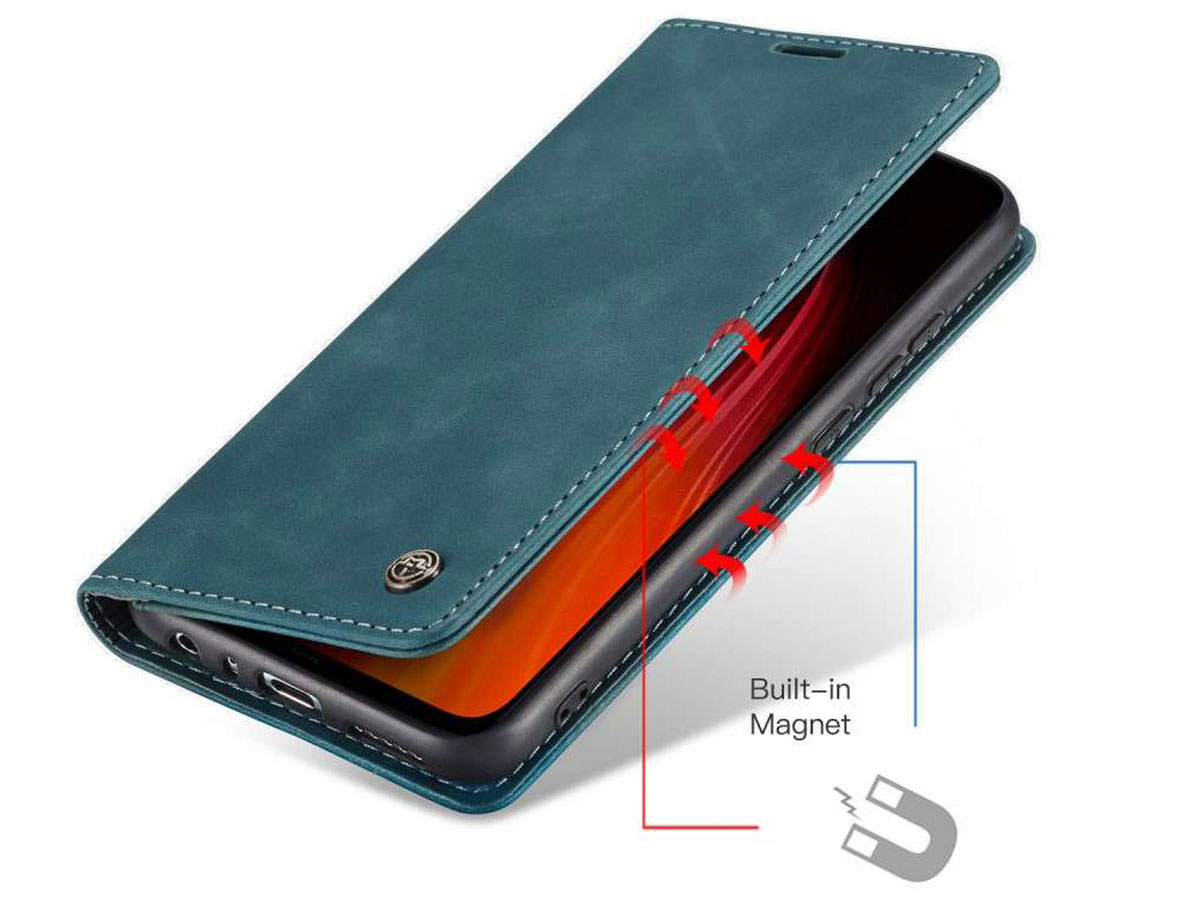 CaseMe Vintage BookCase Blauw - Xiaomi Redmi Note 8 hoesje