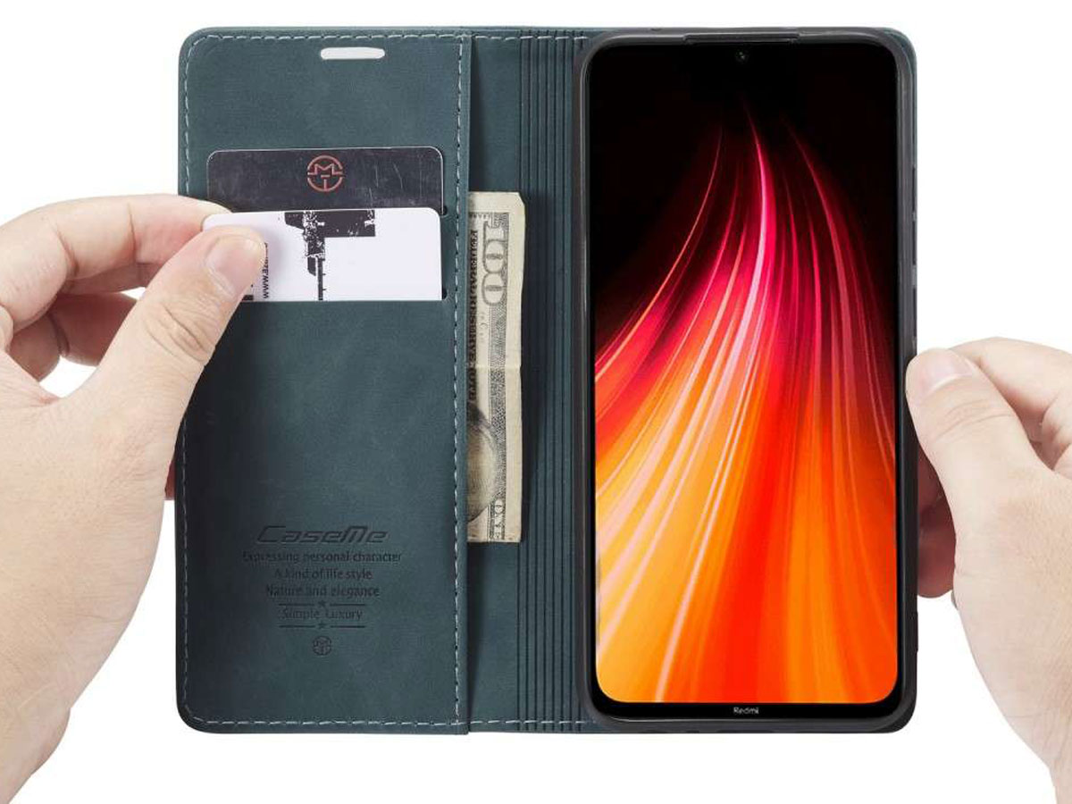 CaseMe Vintage BookCase Blauw - Xiaomi Redmi Note 8 hoesje