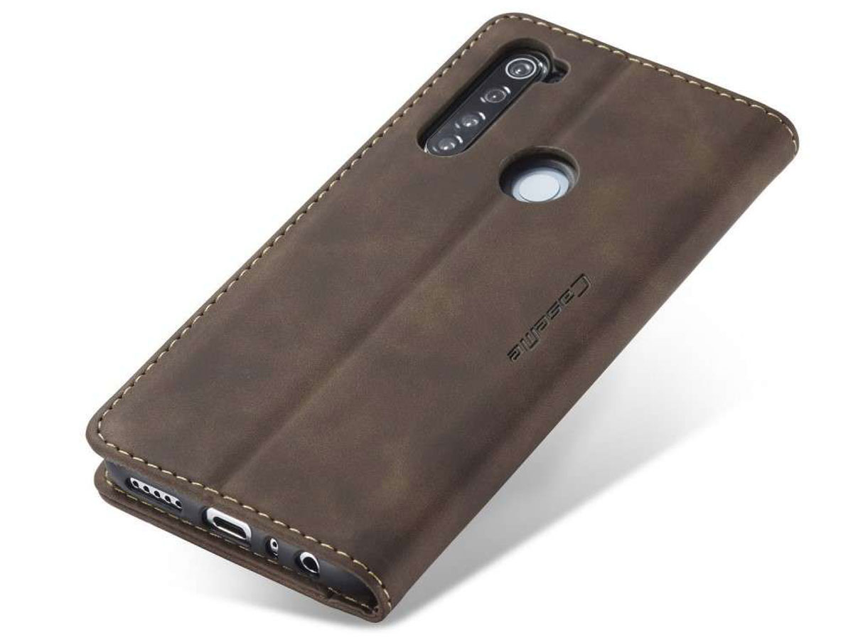 CaseMe Vintage BookCase Bruin - Xiaomi Redmi Note 8 hoesje