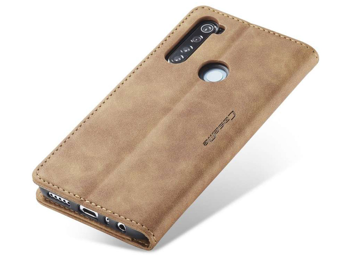 CaseMe Vintage BookCase Tan - Xiaomi Redmi Note 8 hoesje