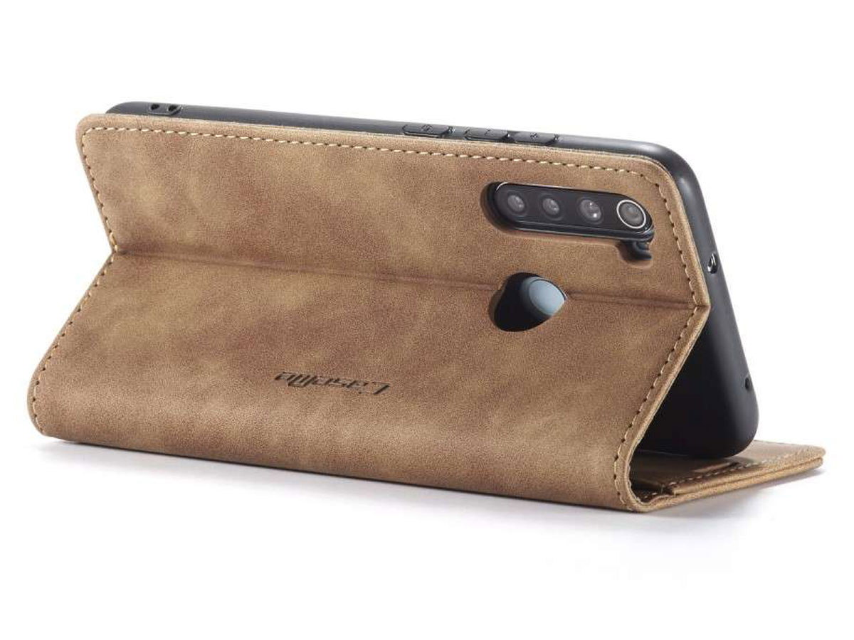 CaseMe Vintage BookCase Tan - Xiaomi Redmi Note 8 hoesje