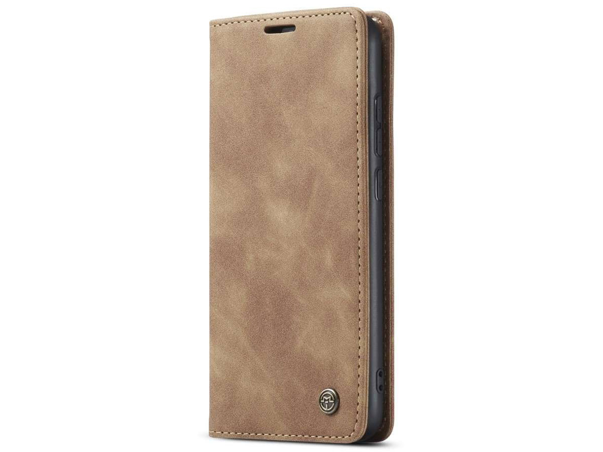 CaseMe Vintage BookCase Tan - Xiaomi Redmi Note 8 hoesje