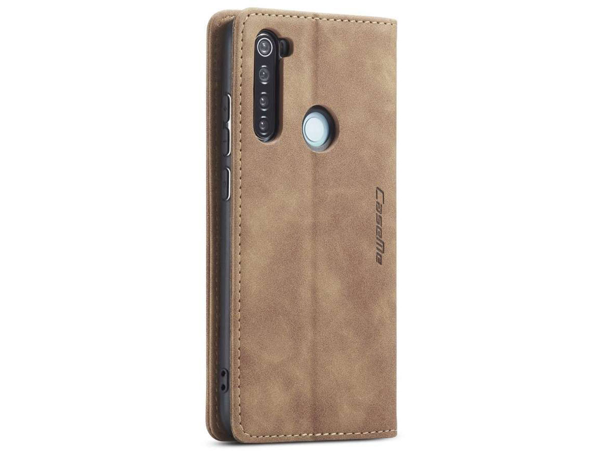 CaseMe Vintage BookCase Tan - Xiaomi Redmi Note 8 hoesje