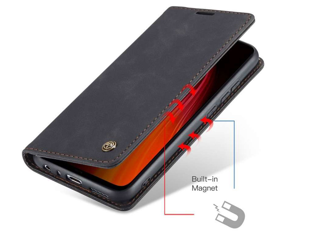 CaseMe Vintage BookCase Zwart - Xiaomi Redmi Note 8 hoesje