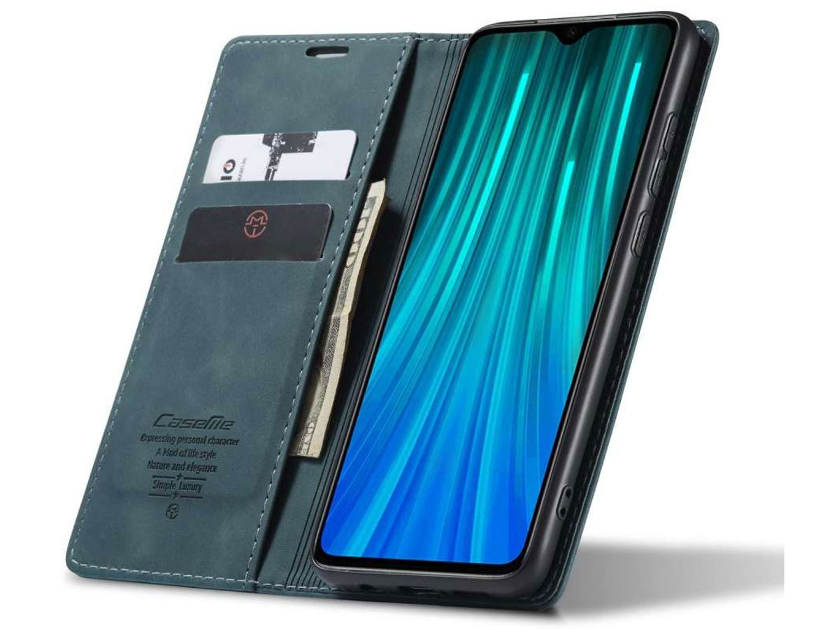 CaseMe Vintage BookCase Blauw - Xiaomi Redmi Note 8 Pro hoesje