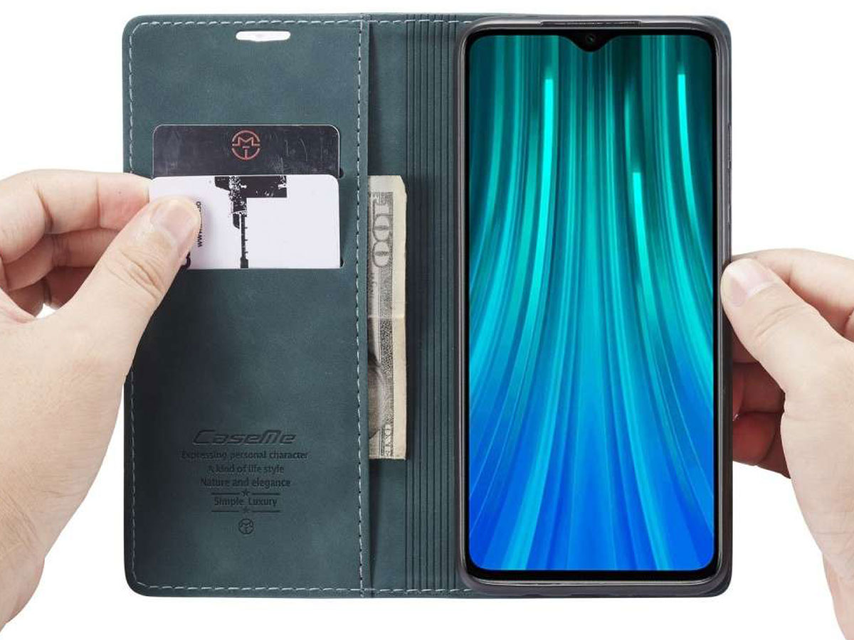 CaseMe Vintage BookCase Blauw - Xiaomi Redmi Note 8 Pro hoesje