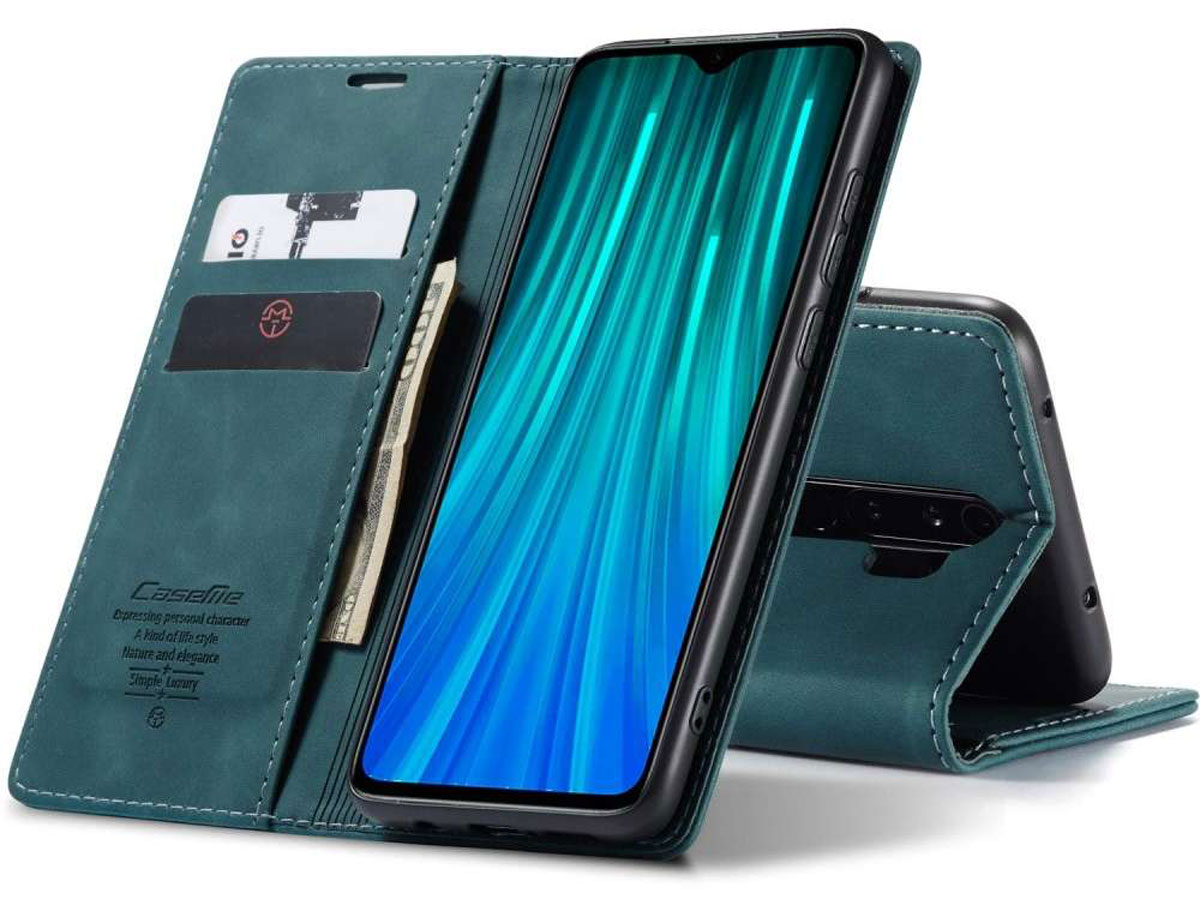 CaseMe Vintage BookCase Blauw - Xiaomi Redmi Note 8 Pro hoesje