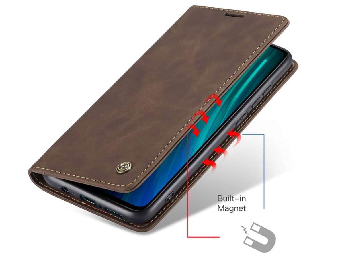 CaseMe Vintage BookCase Bruin - Xiaomi Redmi Note 8 Pro hoesje